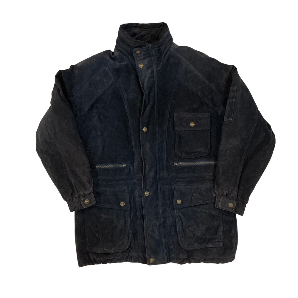 Zeidler & Zeidler Mens‎ Vintage Navy Blue Suede Leather Field Jacket XL Quilted